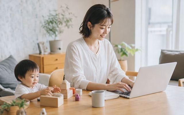 在宅勤務をする人物の写真