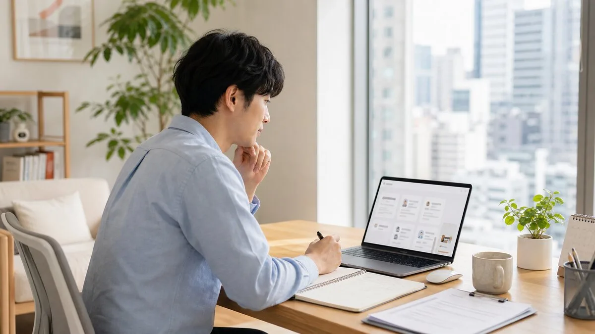 出社回帰が進む中で、在宅勤務の正社員求人をパソコンで探す人