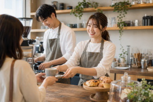 カフェ店員として接客するスタッフのイメージ